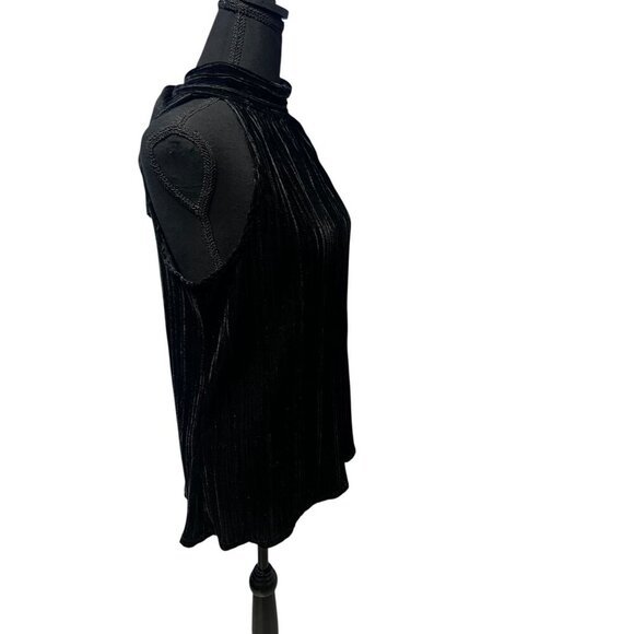 Max Studio Black Velvet Sleeveless Tie Neck Top, Y2K, WORK ATTIRE, MEDIUM - Picture 3 of 13
